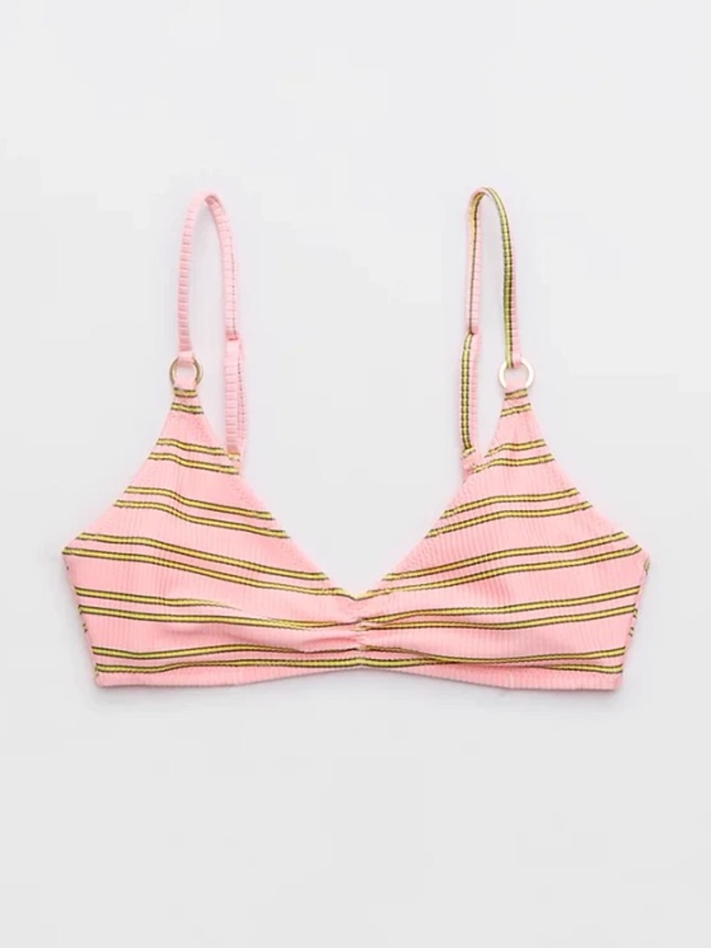 Aerie Beach Babe Shine Rib Voop Bikini Top in Shell Pink Striped NWT FLAW M